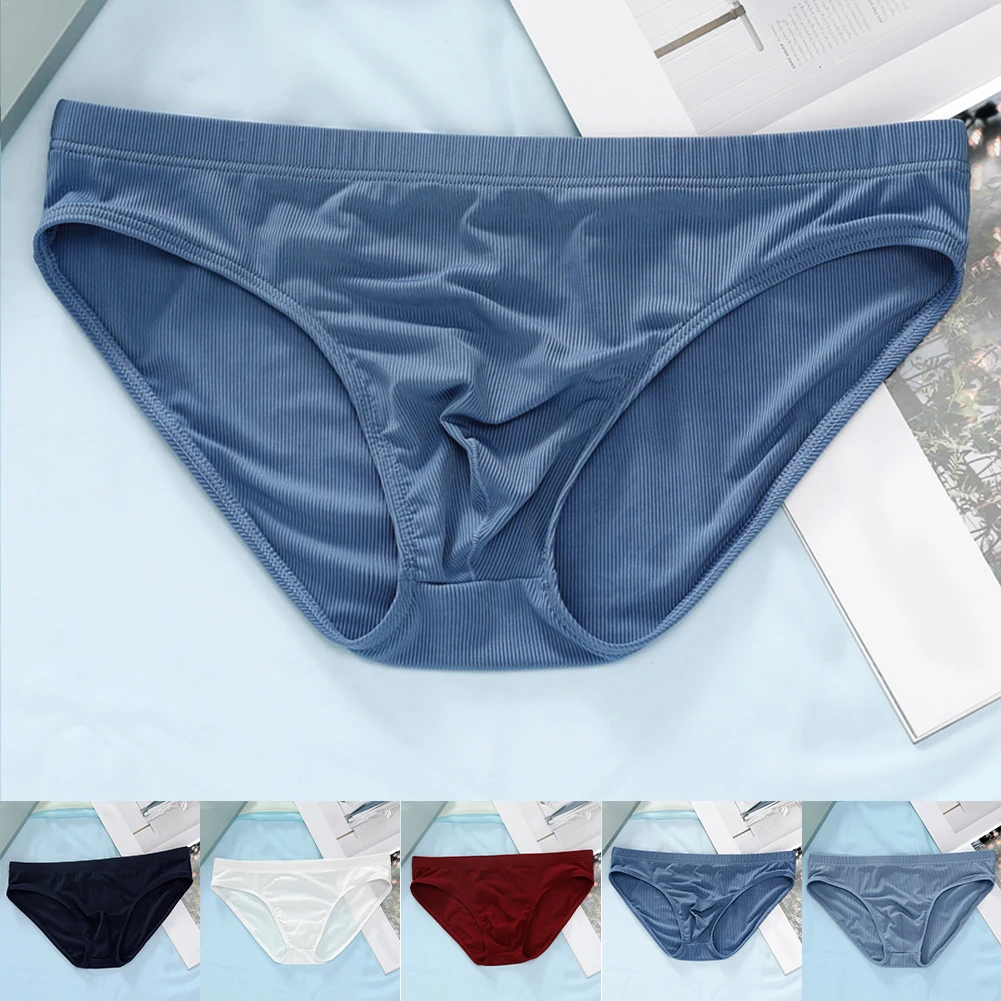 

Men's Panties Ice Silk Breathable Pouch Briefs Solid Color Underpants Sexy Lingerie Underwear Bottom Shorts Knickers M-2XL