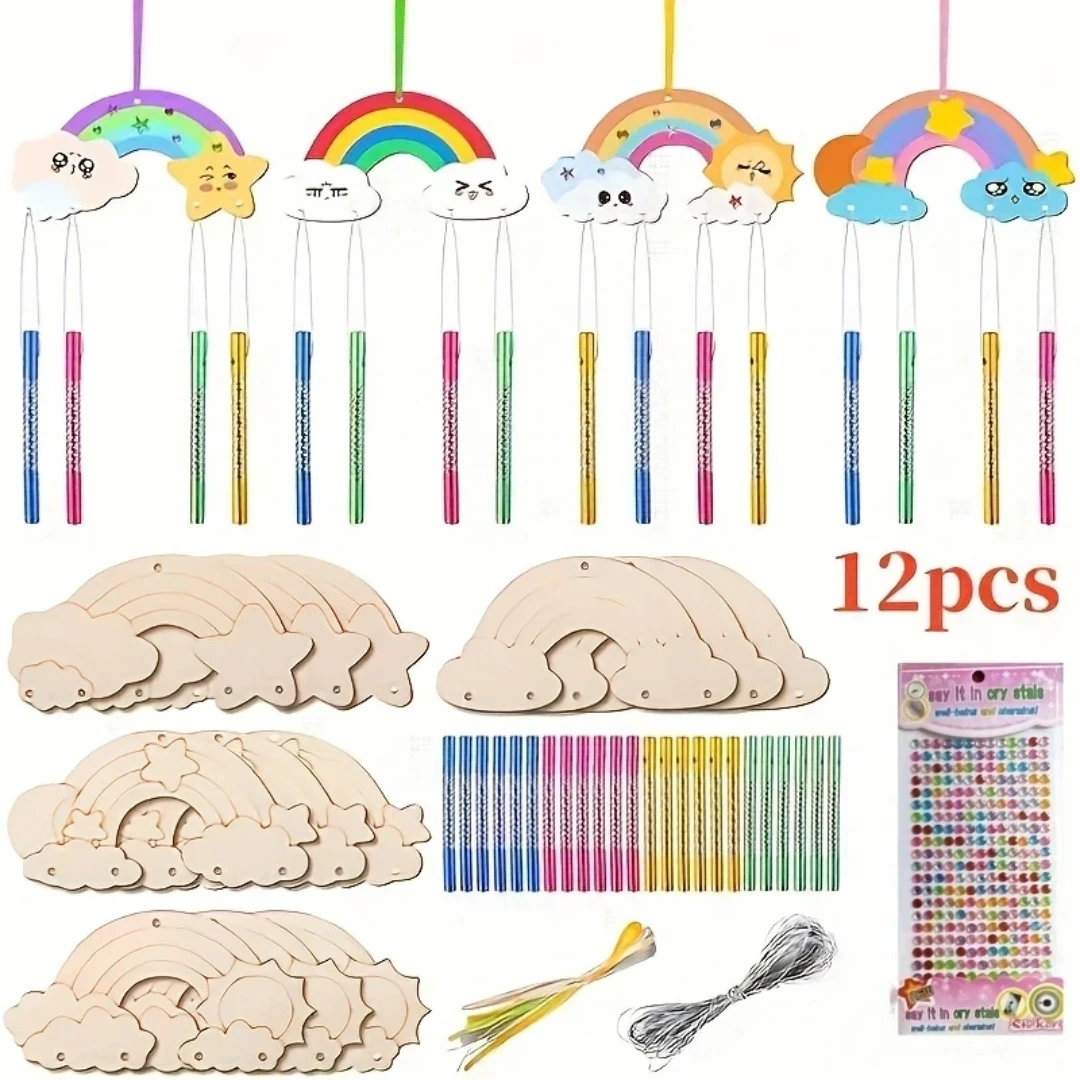 

Набор из 12 деревянных ветряных колокольчиков для самостоятельной росписи, набор для творчества и декора к годовщине