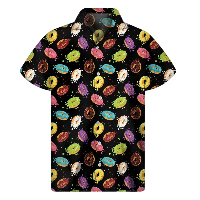 

Summer Hawaiian 3D Chocolate Doughnuts Printed Shirts For Men Cookie Graphic Short Shirts Kid Funny Streetwear Blouses Clothing