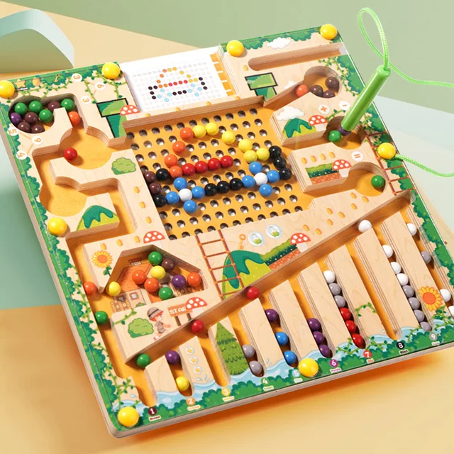 Gry sortowania magnetycznego Puzzle Montessori zabawki labirynt nauka kolorów liczenie numerów klasyfikacja drewniane zabawki edukacyjne