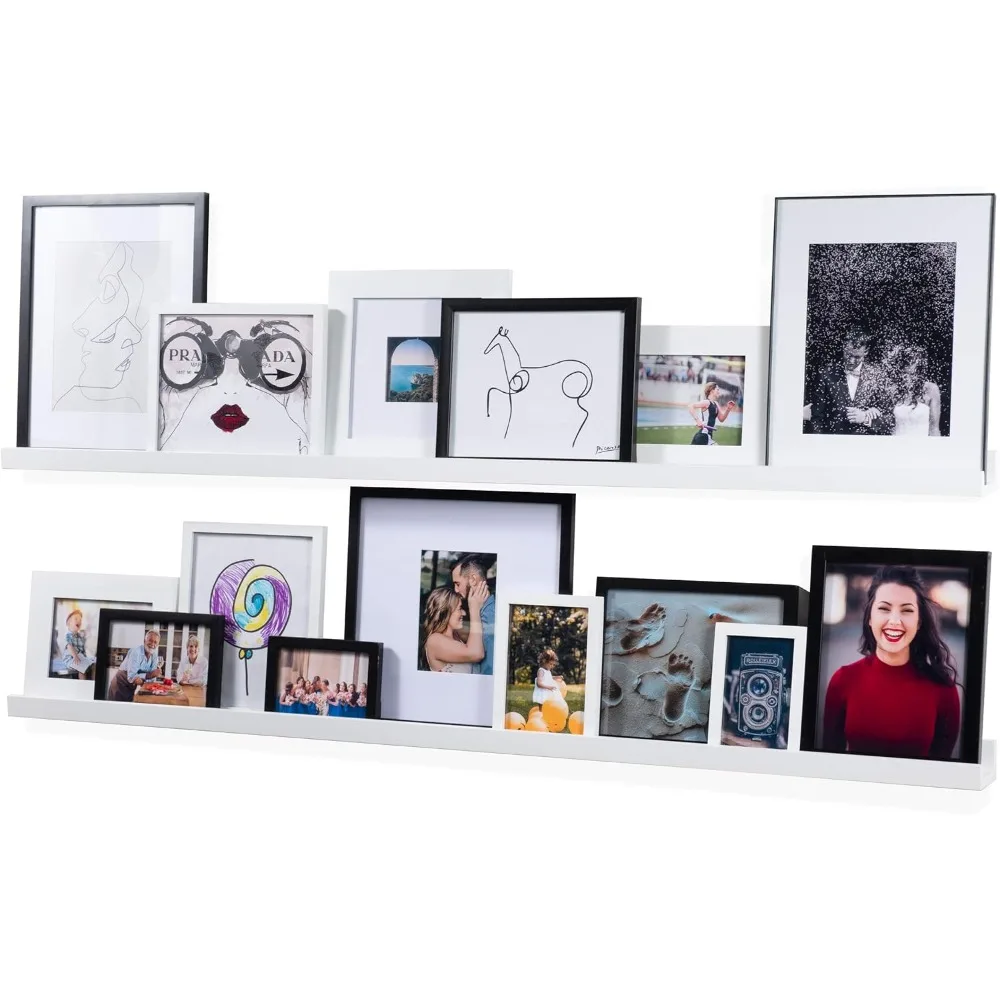 

Denver White Modern Wall Mount Floating Shelves – Long Narrow Picture Ledge - 56 Inch Long Set of 2 - Mounting Hardware Include