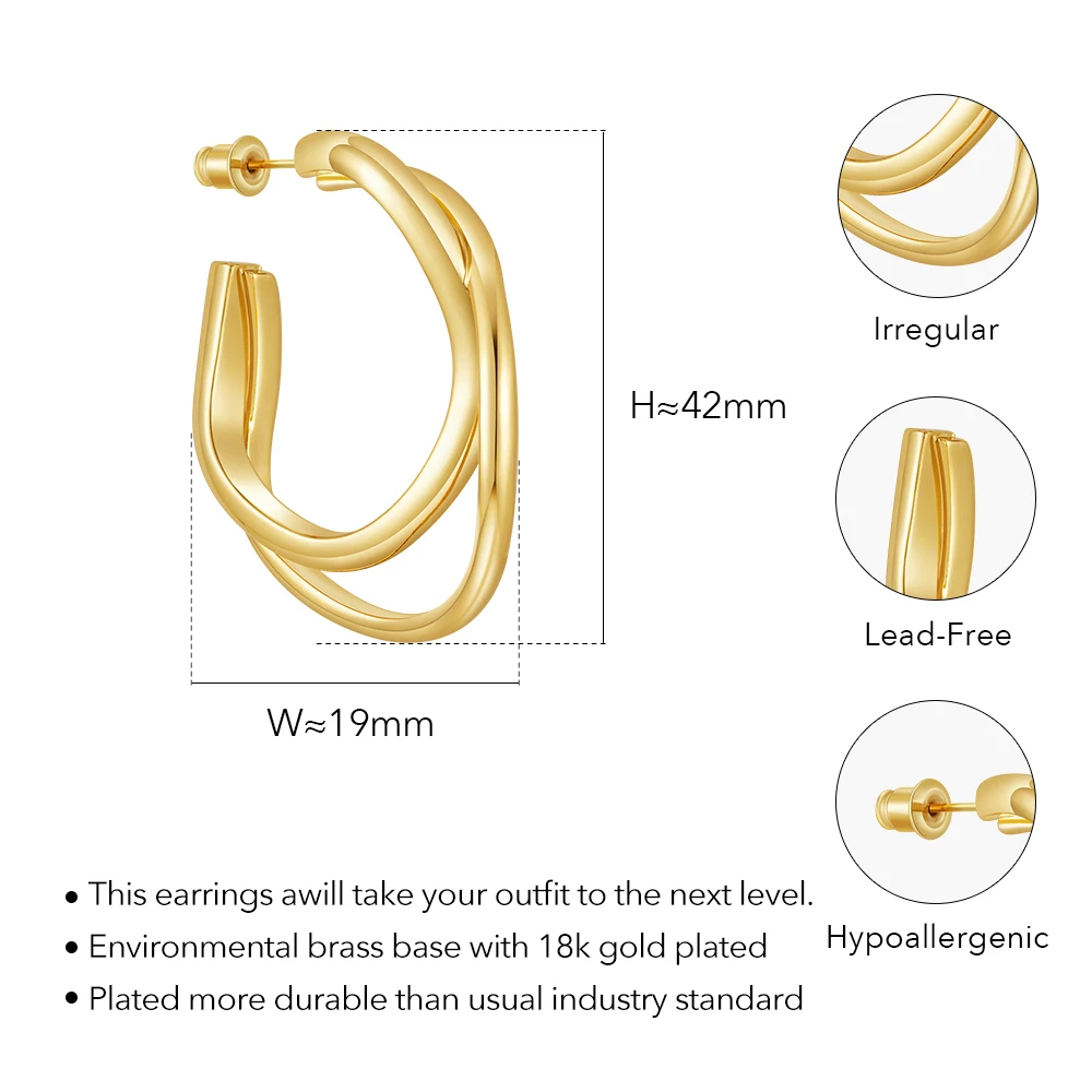 Enfashion Aretes C Shape Hoop Earrings For Women\'s 18K Plated Gold Fashion Dainty Hippop Jewelry Dating Cocktail E241589