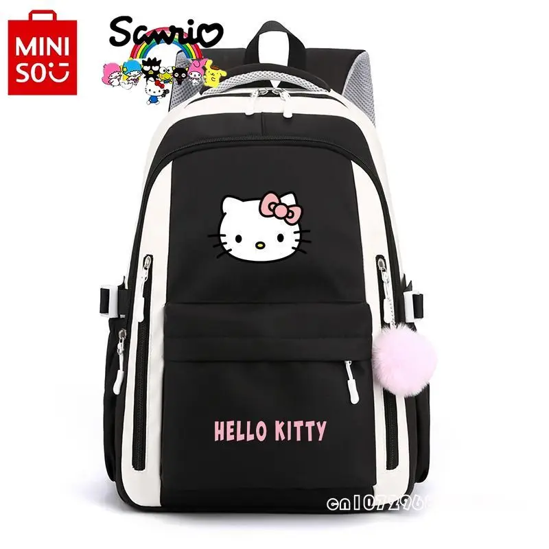 حقيبة ظهر نسائية جديدة من Miniso Hello Kitty حقيبة ظهر عصرية عالية الجودة من النايلون للفتيات متعددة الاستخدامات بسعة كبيرة حقيبة ظهر للطلاب