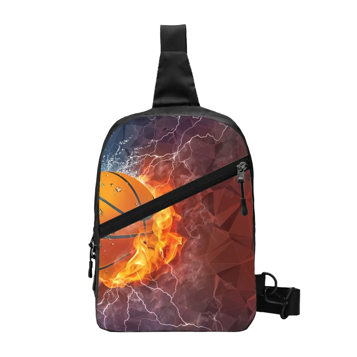 Custom Cool Flaming Basketball Sports Pattern Sling Crossbody Backpack Men Shoulder Chest Bag for Hiking