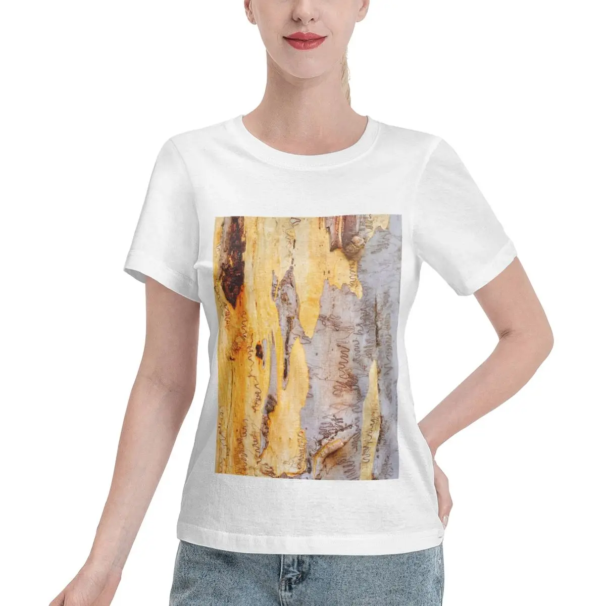 New Arrival Scribbly Gum Tree Bark Texture Close-Up Eucalyptus Tree Women's T-shirt Boho Non Shrink Tshirt