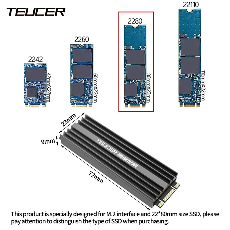 M.2 SSD NVMe Heatsink 2280 Aluminum Radiator with Thermal Pad  Solid State Drives Cooling Accessories Thickness 9mm Can Use PS5