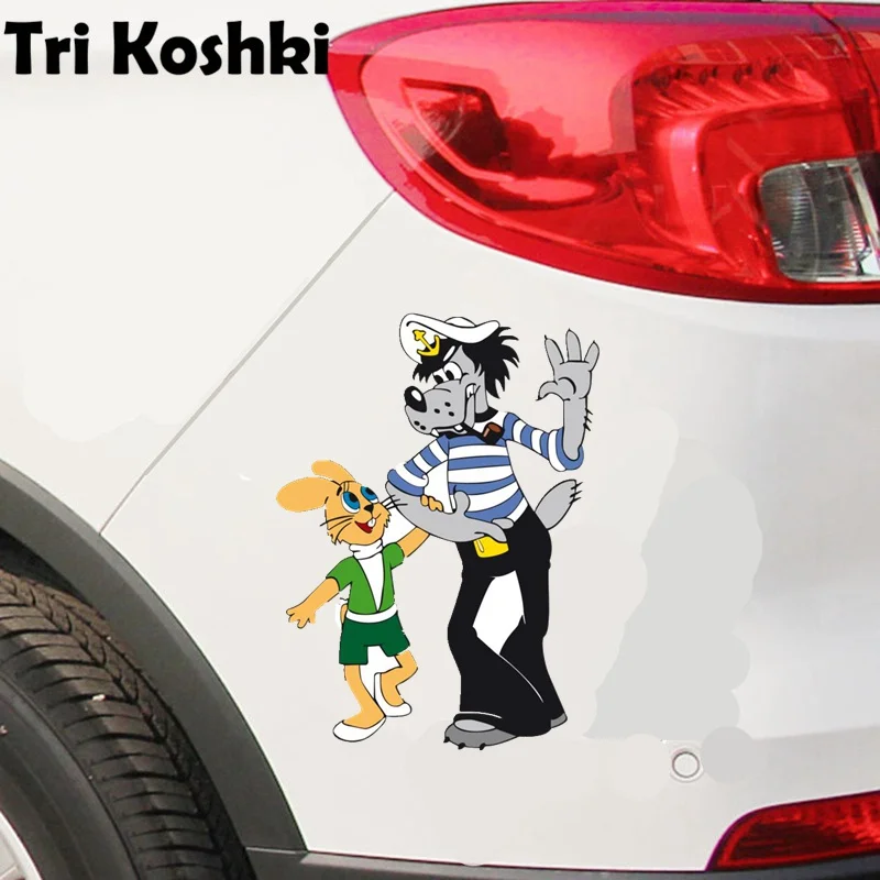 Tri Koshki KCS680 Cartoon Wolf and Rabbit Wait for It Car Sticker PVC Waterproof Decals Sticker on Motorcycle Wall Bumper