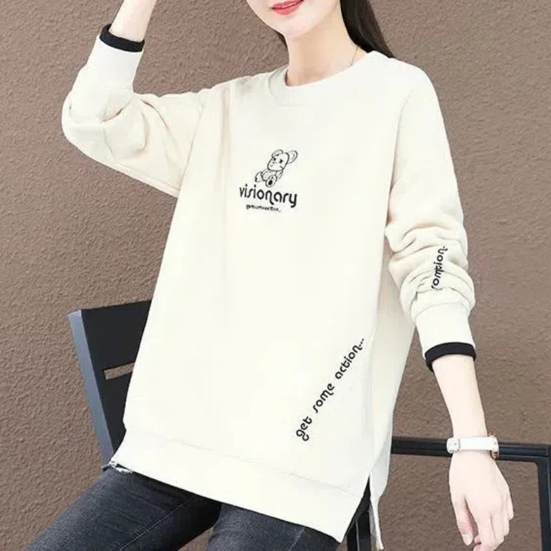 Autumn Winter Letter Cartoon Round Neck Lantern Long Sleeve Screw Thread Women's Clothing Casual Pullover Office Lady Tops
