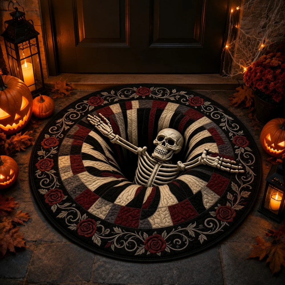Gothic Window Skeleton Halloween Round Carpet Living Room Round Rug Bedroom Round Mat Front Foyer Patio Ground Entryway Yard