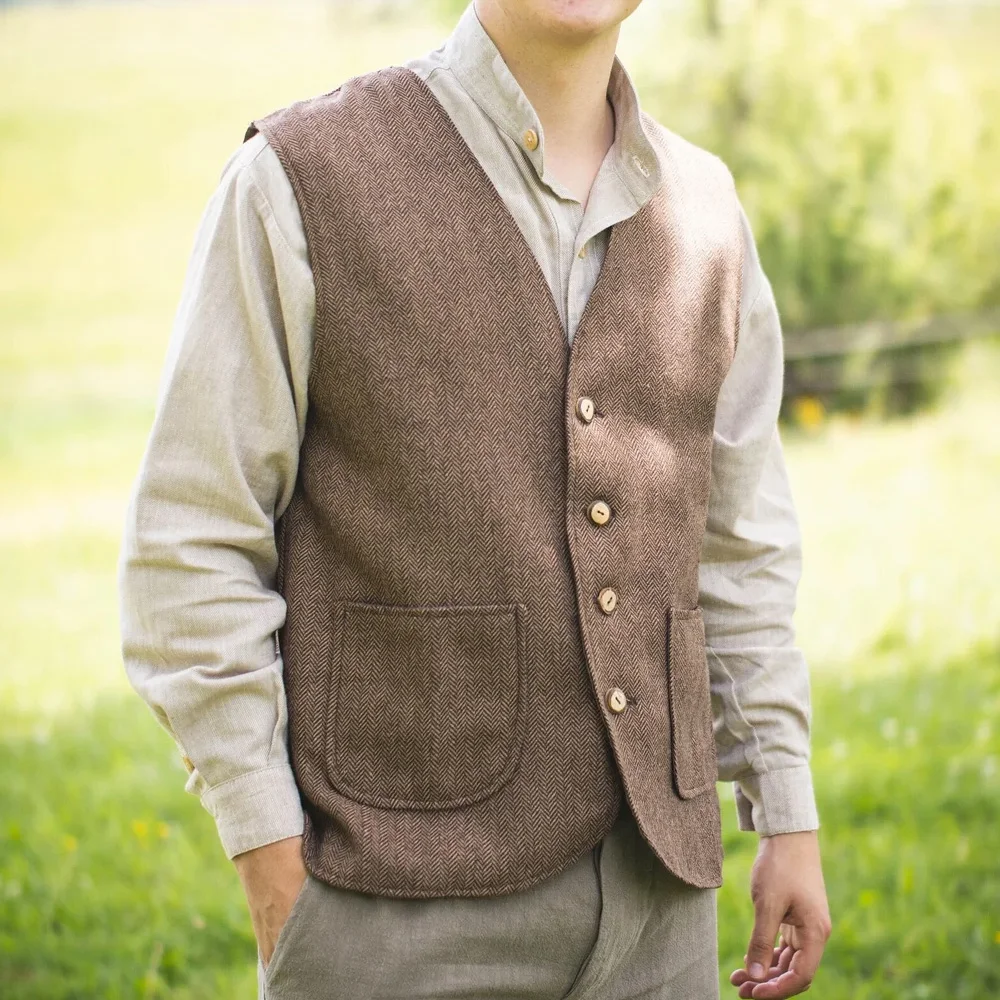 

Vest For Men Herringbone Brown Retro British Classic Formal Business Wedding Dress Vest Fast shipping chaleco hombre vestir