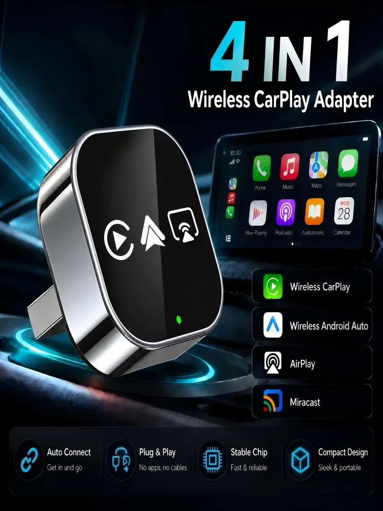 Adapter samochodowy 4 w 1 Smart Car Dongle, bezprzewodowy CarPlay i Android Auto, konwerter z przewodowego na bezprzewodowy, AirPlay, Miracast, mirroring ekranu. — 2