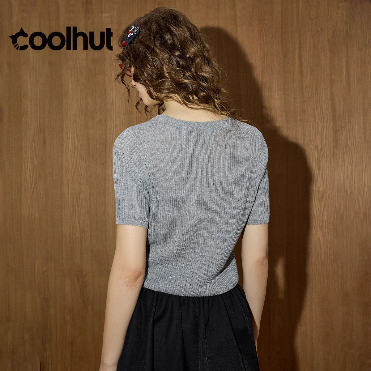 COOLHUT Prendas de punto para mujer 2025, jersey ajustado, blusa, suéter de punto de manga corta, Top elegante informal clásico de otoño de Color sólido