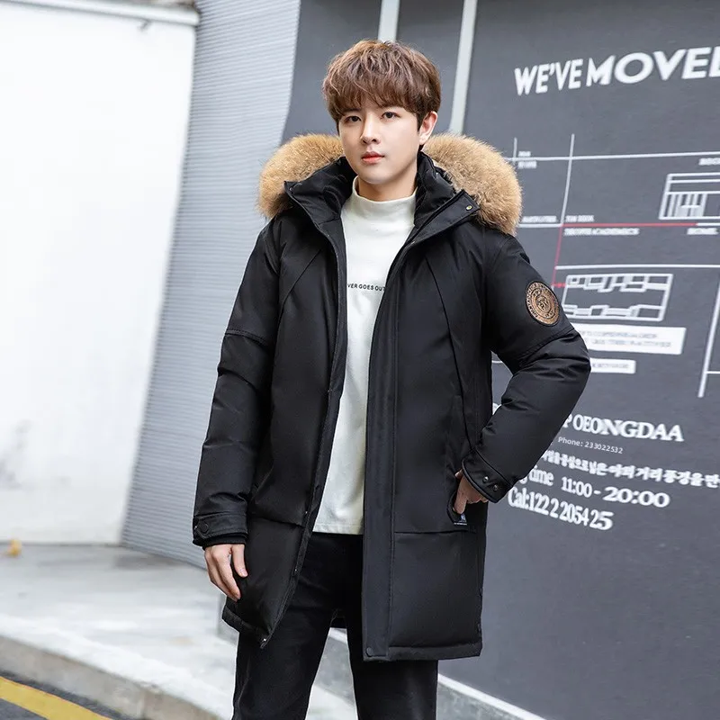 

Зимняя утепленная пуховая куртка мужская повседневная модная теплая с капюшоном и меховым воротником, стандартный крой, молодежная, популярная, из полиэфирного волокна