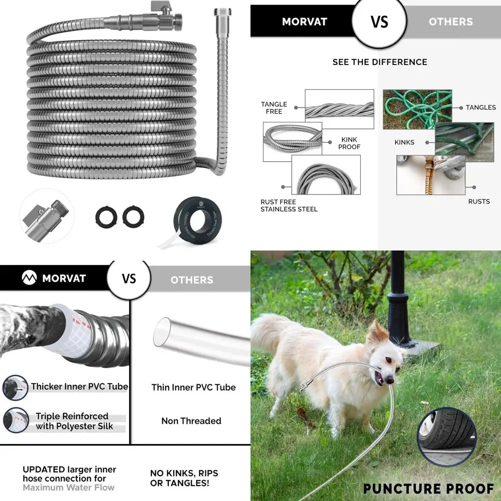 

Stainless Steel 100ft Garden Hose with Brass Valve - Heavy Duty, Lightweight, Outdoor Watering Solution for Yard and Garden