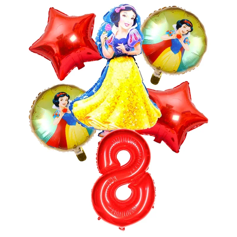 6 pz/set Disney Snow White Theme 32 pollici Red Number Balloons Girls Happy Birthday Party Decorations Baby Shower Toy Balloons