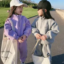 Girls Sweatshirts +Pants Kids Suits 2PCS/Set 2023 Violet Spring Autumn Cotton Teenagers Tracksuit Children Clothing