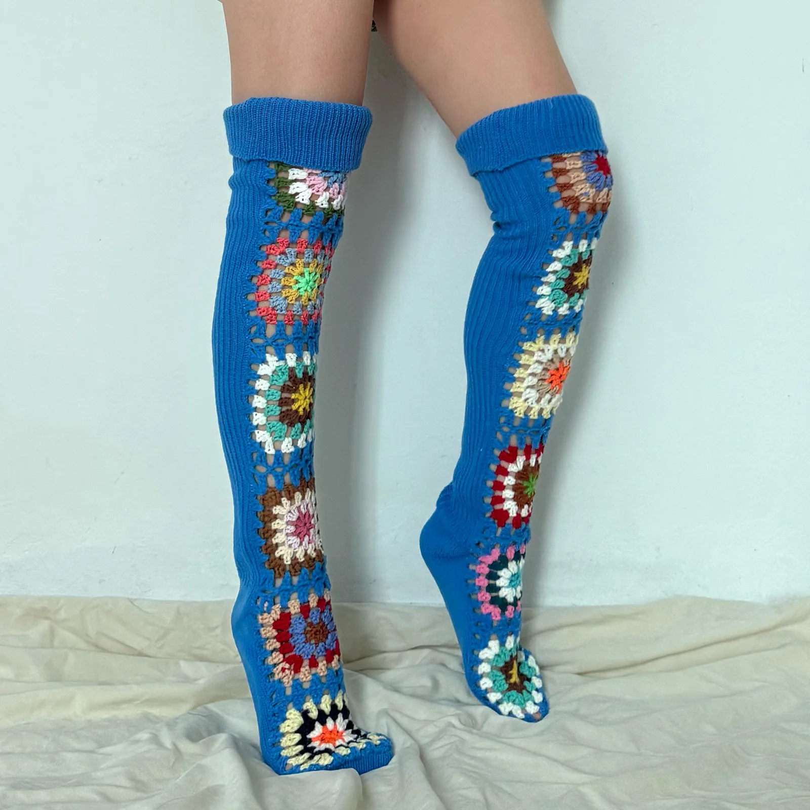 أزياء خمر الكروشيه الفخذ العليا جوارب للنساء نمط هندسي الجوارب الكلمة الدافئة للداخل