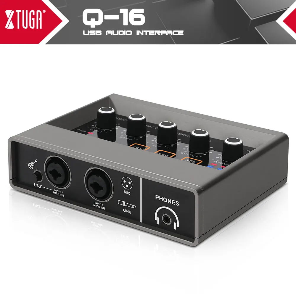 XTUGA Q16 Professional Audio Interface Mini Mono USB Sound Card with Monitoring 2Channel Audio Mixer For Beginner Studio Singing