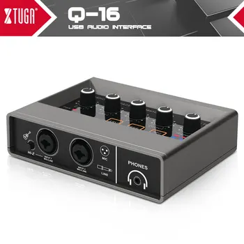 XTUGA Q16 Professional Audio Interface Mini Mono USB Sound Card with Monitoring 2Channel Audio Mixer for Beginner Studio Singing