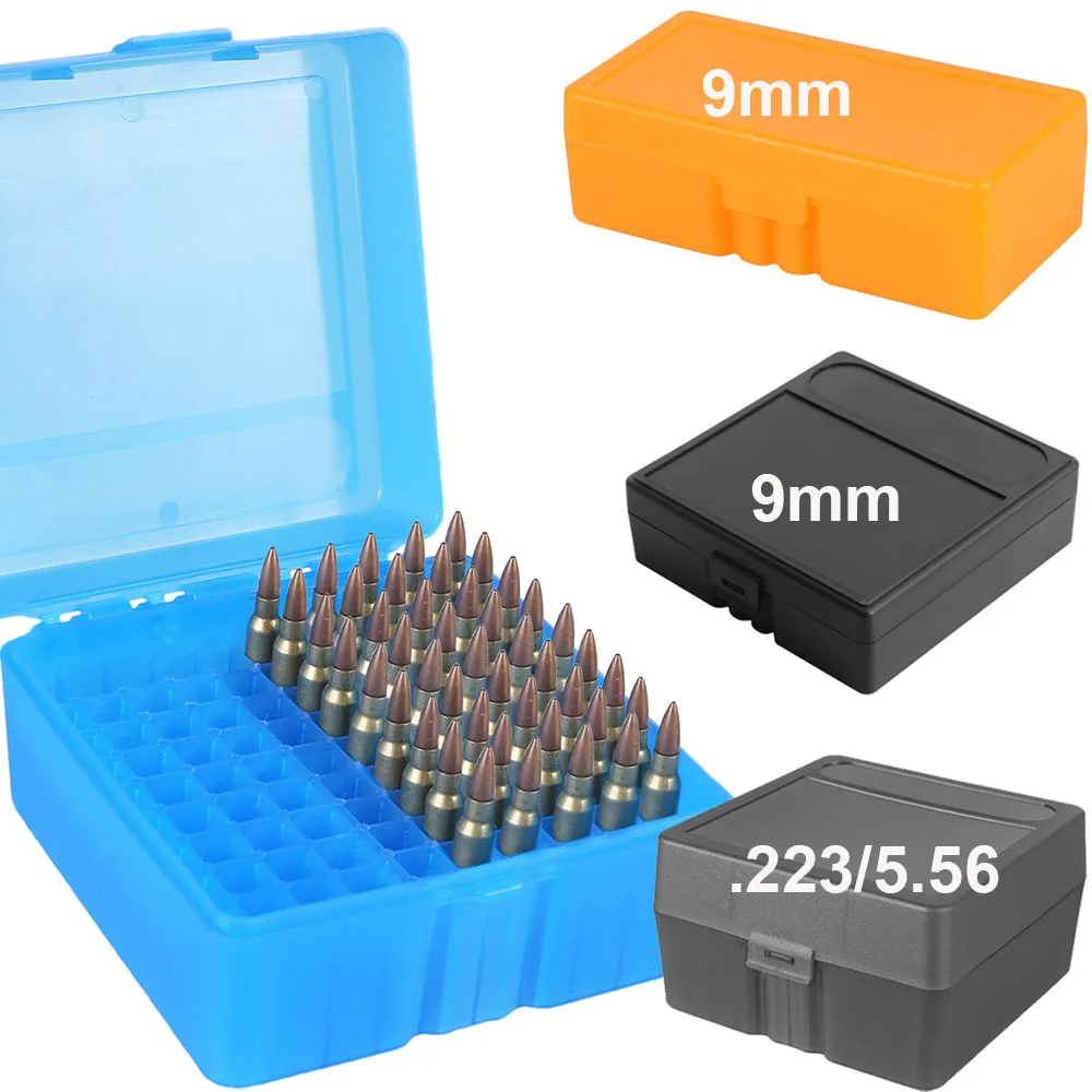 Boîte à munitions 223, 50/100 cartouches, porte-balle, conteneur de munitions de 9mm, boîte de rangement de munitions à rabat en plastique pour la chasse