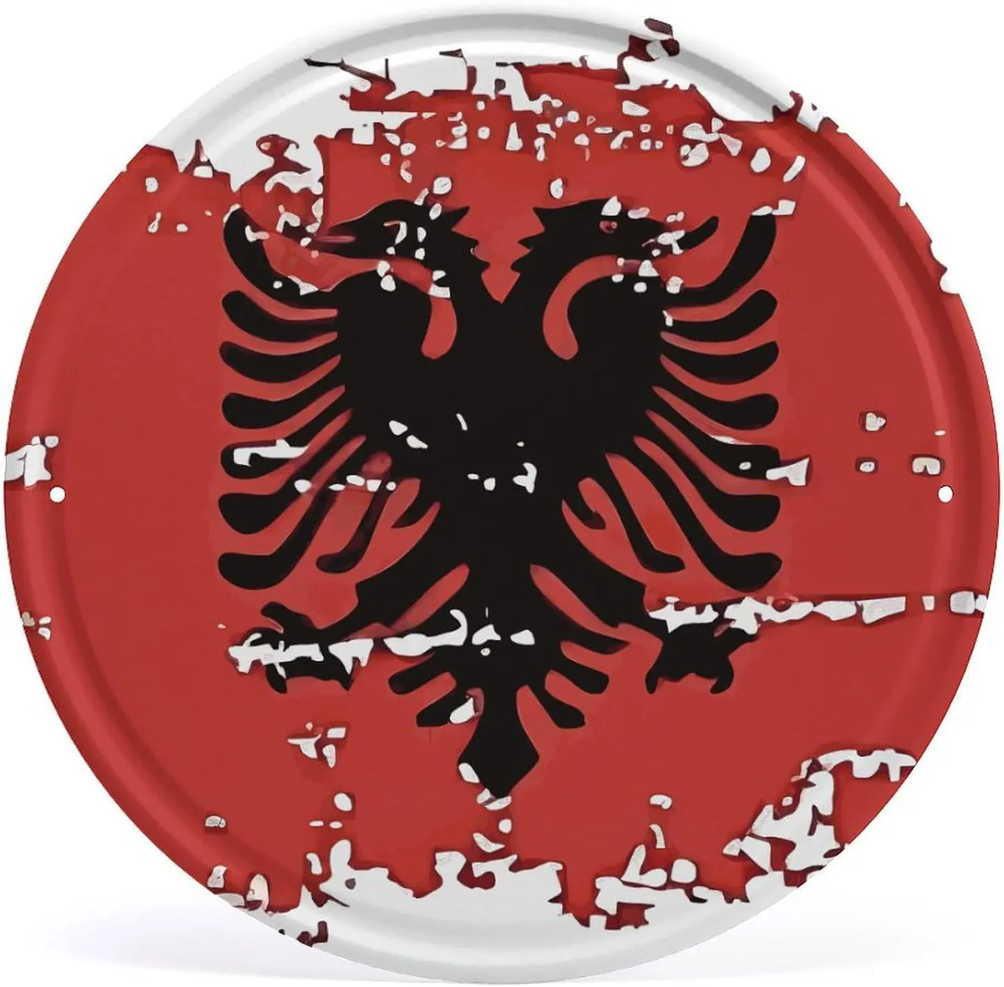 Albanian Flag of Eagle Bird Metal Tin Sign Vintage Round Iron Sheet Hanging Painting Wall Cave Decor for Garage Outdoor Home, st