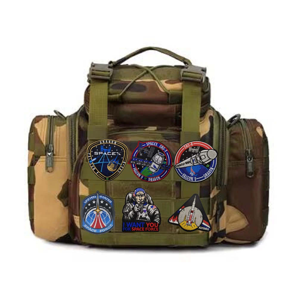 Outdoor Bag Accessories Embroidered Rocket Launch Badge Astronaut Armband Space Force CRS Space Station Hook Jacket Patch