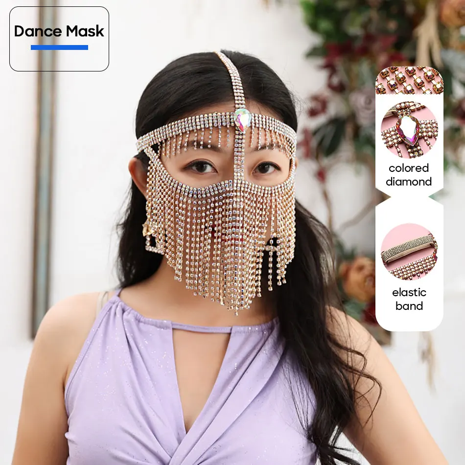 Belly Dance Metal Diamond Chain Veil Stage Nightclub Mask Indian Dance Mask Western Style Headdress Female Face Covering