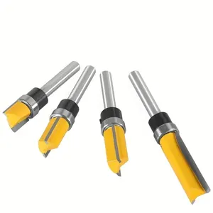 لقمة جهاز التوجيه لتشذيب حافة النجارة ، محمل السيقان ، قاطع الليزر ، قاطع مستقيم مزدوج الحاد ، 4 قطع ، 1/4 بوصة ، عرقوب أفضل 8 آلات ربط حافة المبيعات - No3