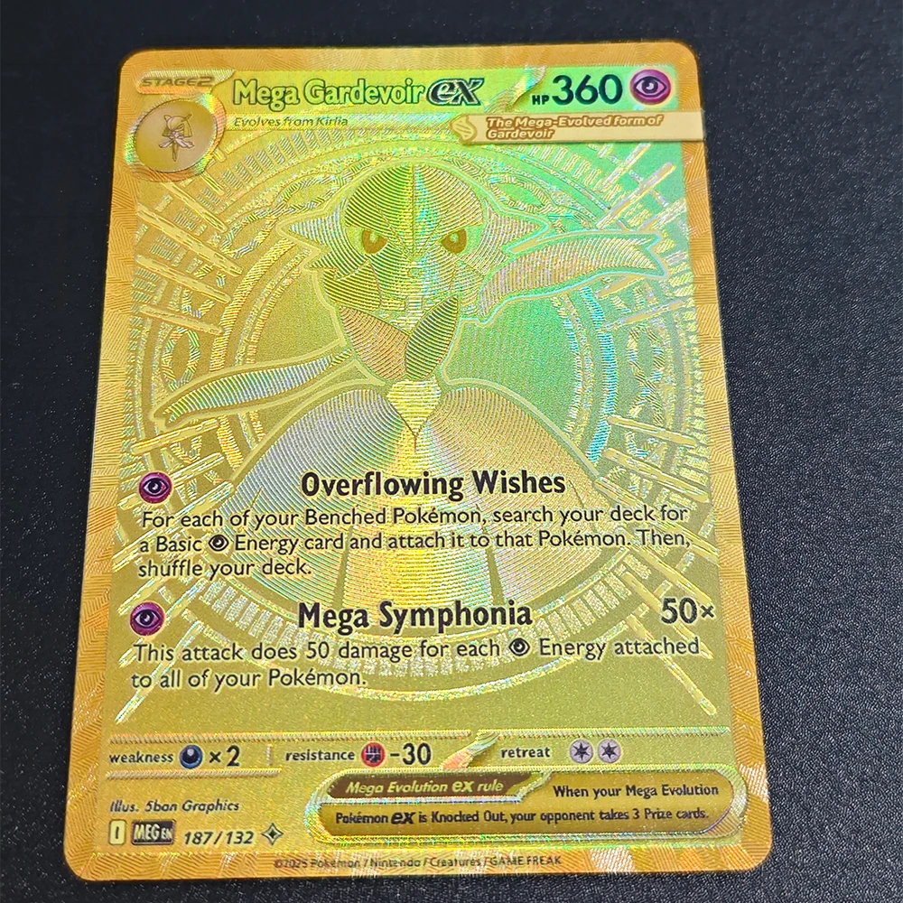 DIY PTCG TCG Proxy Collection Card English Mega Gardevoir Ex 187/132 Me01: Mega Evolution Holo Foil Card Refractive Flash Gifts
