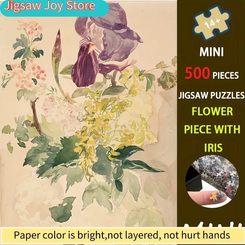 500 قطعة لغز فني لـإدوارد مانيت بعنوان 'قطعة زهور مع زهور الأقحوان' - لغز صغير صعب مناسب للبالغين، محمول ومستطيل الشكل