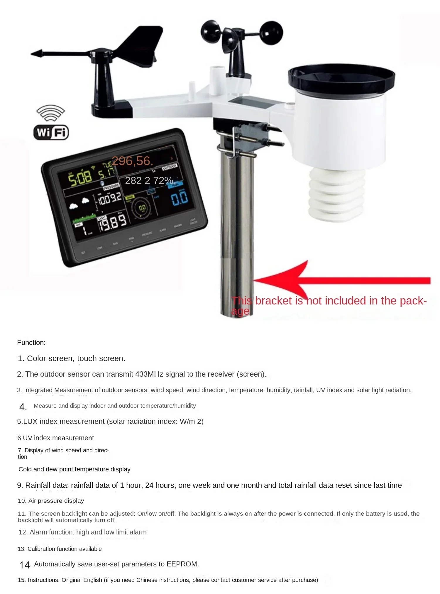 Hot sales Wireless weather station solar charging wind speed wind direction temperature humidity rainfall illumination wifi