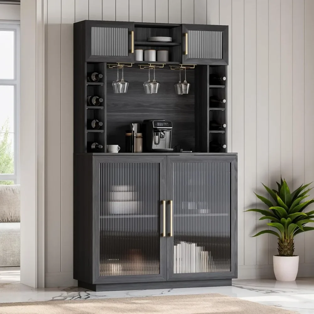 Coffee Wine Bar Cabinet With Power Outlet, 72