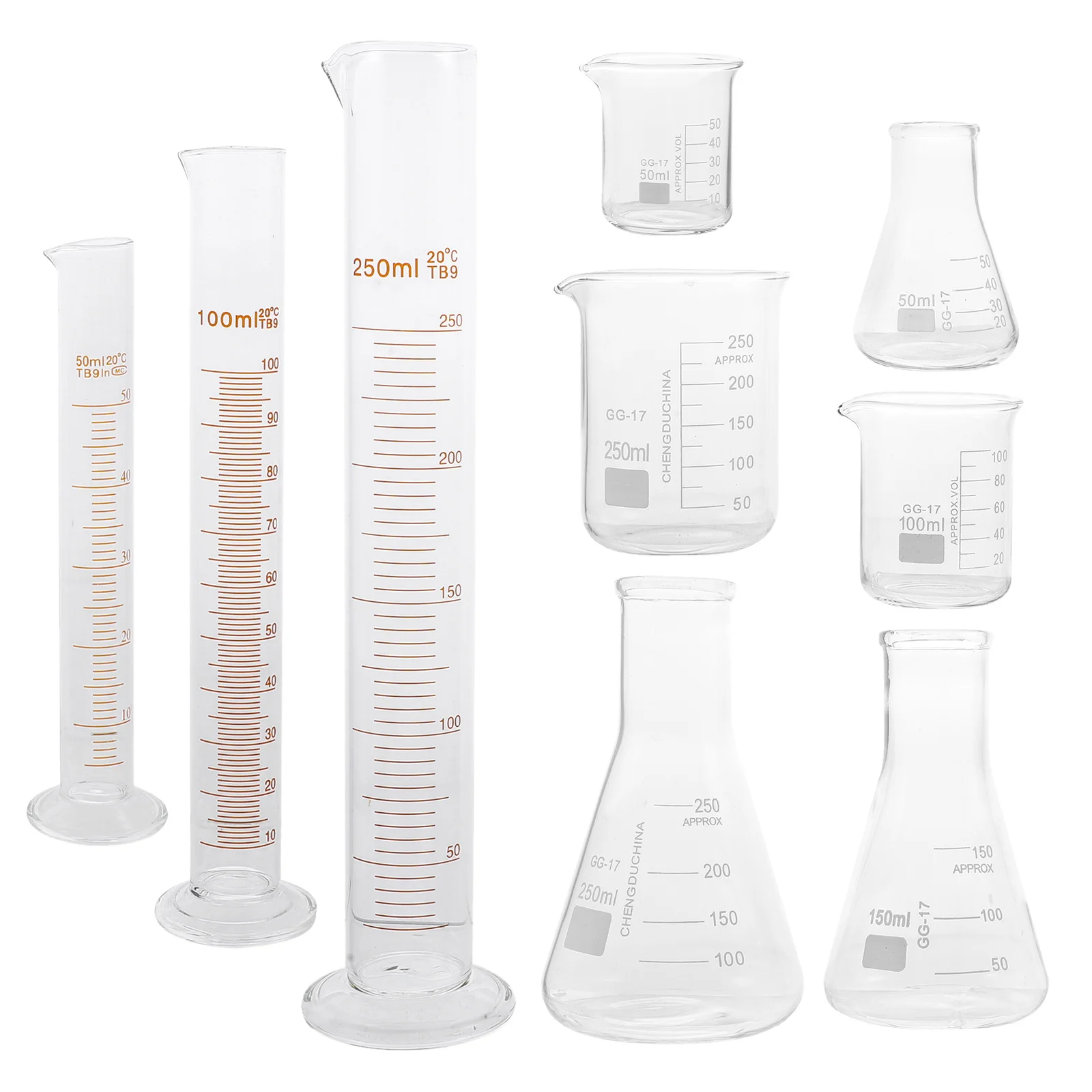 

9Pcs Glass Graduated Cylinders High Temperature Resistant Long Service Life Chemistry Research Measuring Cup Laboratory Beaker