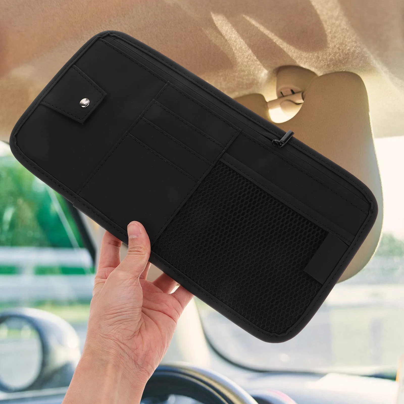 

Glasses Clip Sun Visor Holder Car ganizer Bag Card Storage Metal Compact Partitioned Compartments Secure Sunglasses Car