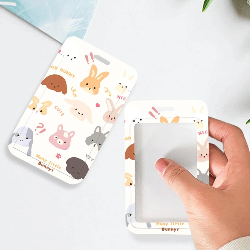 Cute Animal Head Bus Card Protective Case Bank Business Work Card Holder Credit ID Card Badge Bag with Lanyard for Kids Gift