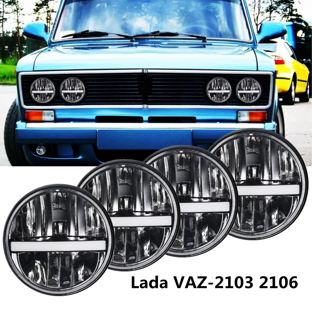 

45W 5 3/4 5.75’’ Inch LED Headlights 4PCS White DRL H4 Hi/Low Headlight Plug and Play for Classic Car Lada VAZ 2103 2106 Lamp