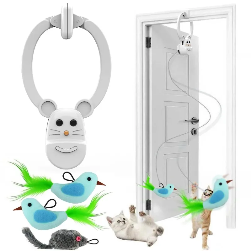 Door Hanging Retractable Cat Toy Clip On Interactive Feather Teaser Automatic Swing Play Accessory