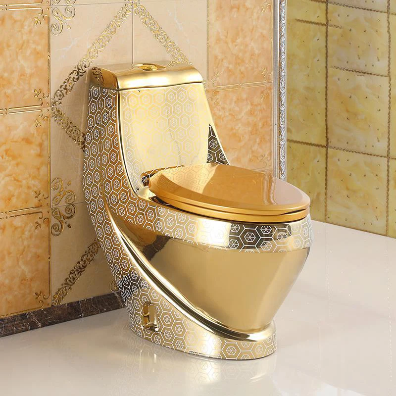 European Style Gold-Plated Large Pipe Anti-Blocking Ceramic Toilet Modern Light Luxury One-Piece Direct Flush Household Toilets