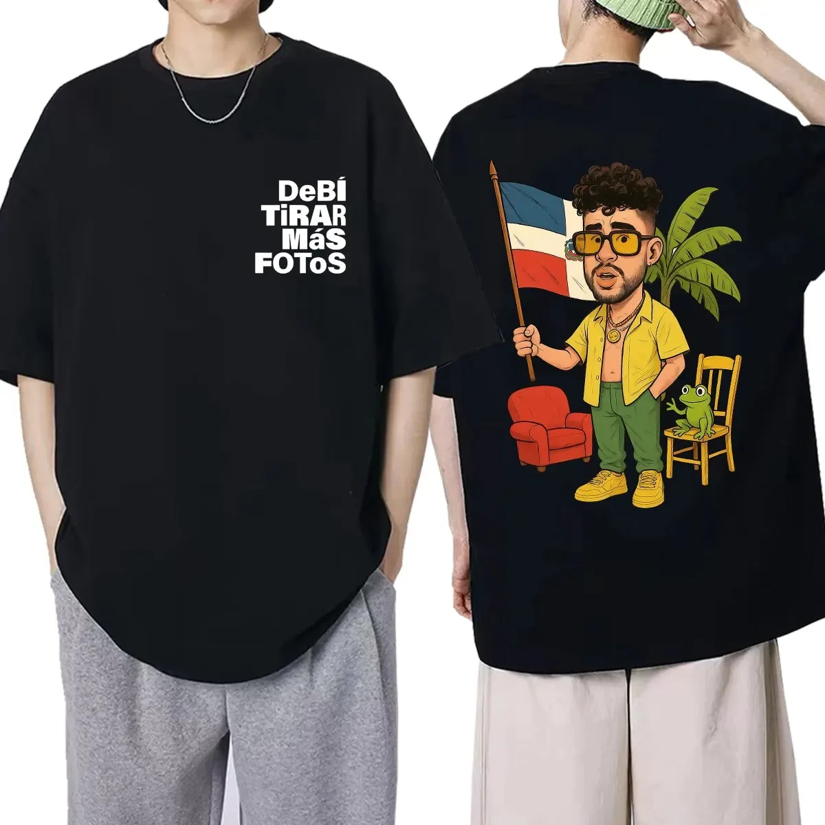 Men Women Retro T-shirt Rapper Bad Bunny T Shirt Debi Tirar Mas Fotos DTMF World Tour Fashion T-Shirts Hip Hop Cotton Fans Gifts