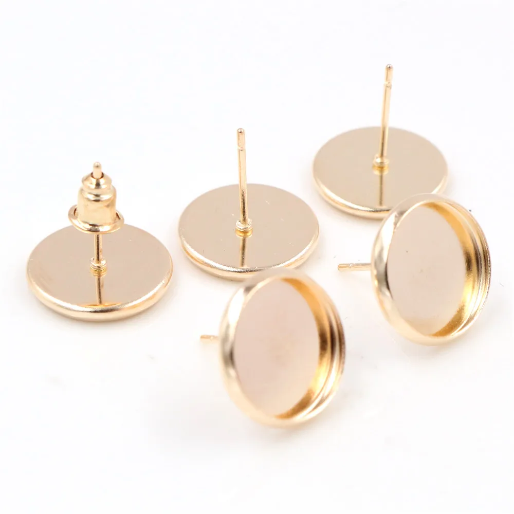 12mm 10mm 8mm 50pcs/Lot Brass Copper Material Earring Studs(with Ear plug) Earrings Base,Fit 8-12mm Glass Cabochons