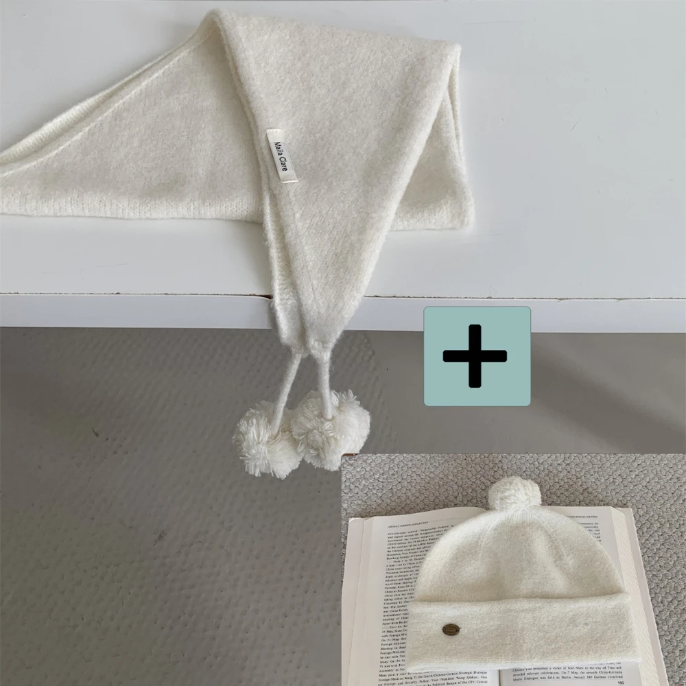 طقم مكون من قطعتين من وشاح القبعة الكورية، قبعة شعر لطيفة صديقة للبشرة، وشاح دافئ