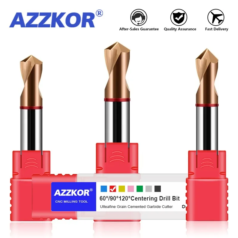 AZZKOR Red Circle HRC65 Tungsten Steel Fixed-Point Drill 60/90/120/Degrees Nano Coating Alloy Bit For CNC Machine Drills Tools