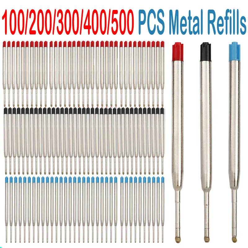 100/200/300/500 PCS Metal Ballpoint Pen Refills Blue & Black Ink Medium Roller Ball Pen Refill School Office Supplies Stationery