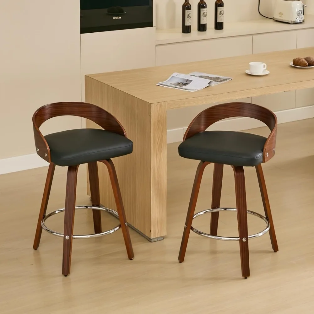 

Swivel Barstools Set of 4, 26" Counter Height Bar Stools with Low Back, Mid Century Bentwood Bar Chairs with Upholstered Seat