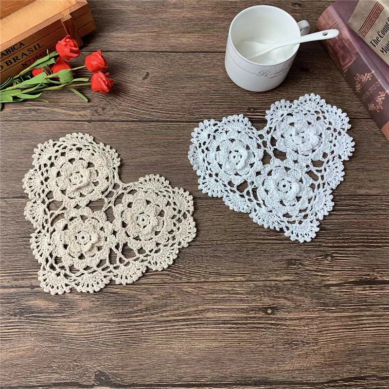 Pastoral White Beige Cotton Crochet Table Placemat Tablecloth Pad Handmade Crafts Wedding Christmas Banquet Home Ourdoor Decor