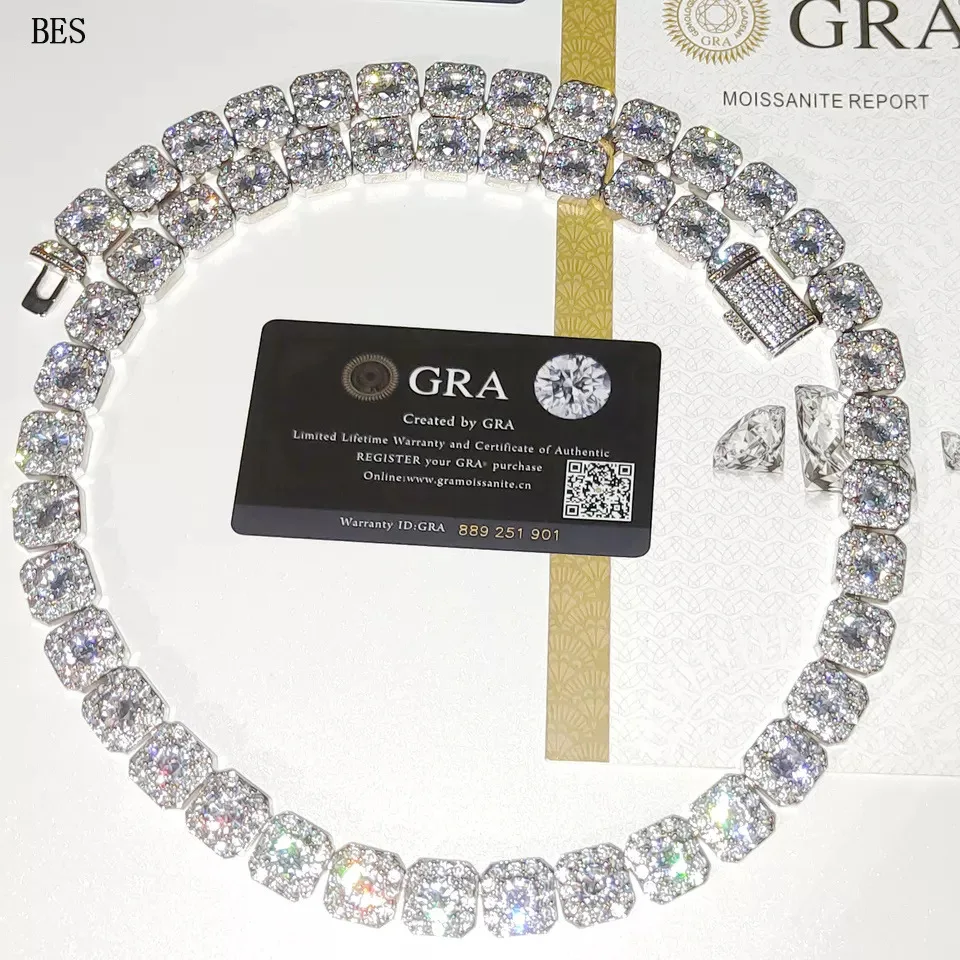 13mm Wholesale Moissanite Diamond 925 Silver Men's Necklace Personalized Rock Candy Chain Customizable Belt Certificate.