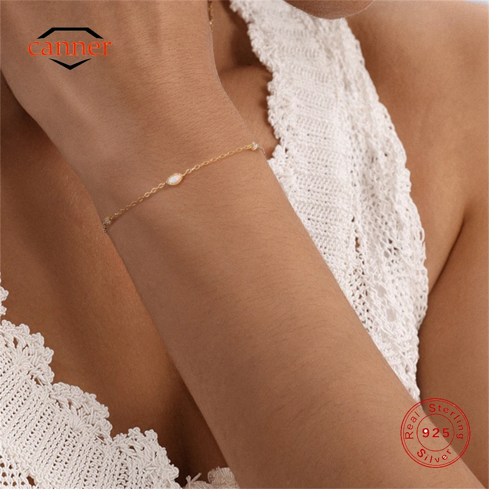 

CANNER 925 Sterling Silver Horse Eye Opal Zircon Minimalism Stacked Bracelet For Women Ins Simple Bracelet Chain Jewelry Gift