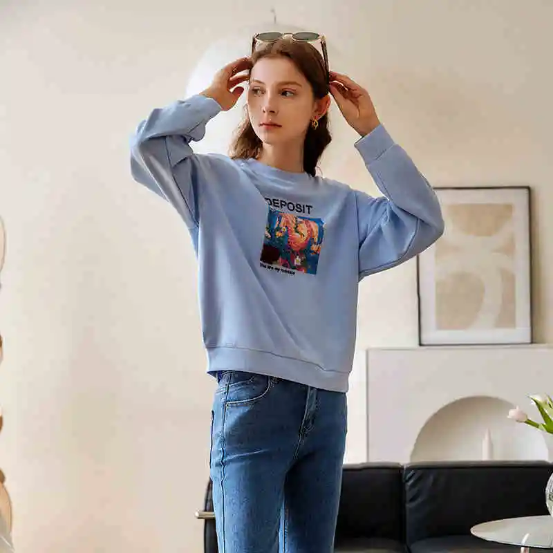 OLrain-sudaderas holgadas Vintage para mujer, jerséis de punto con estampado de manga larga y cuello redondo, Top O21QR53331 2025