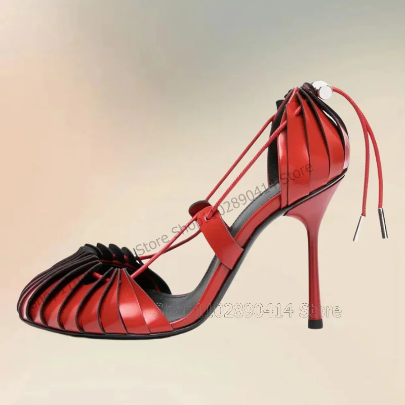 

Red Pleated Ruffles Design Round Toe Pumps Slip On Women Shoes Thin High Heels Novel Fashion Banquet 2025 Zapatos Para Mujere