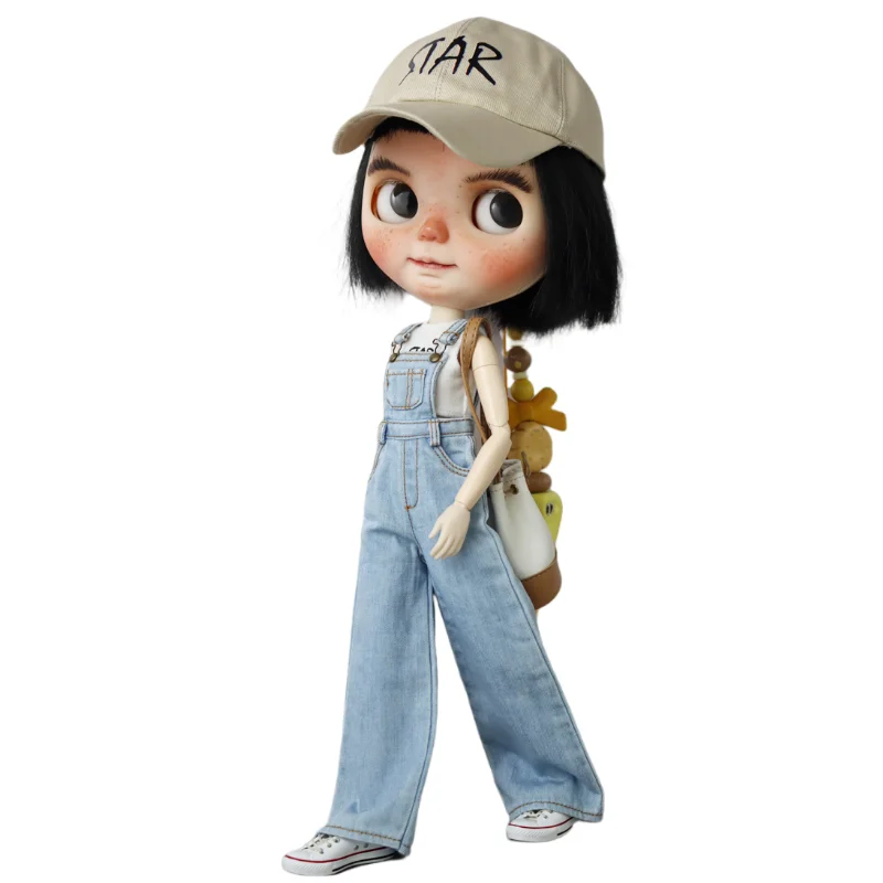 For Blythe Doll Clothes Strap Jeans for Ob24 Ob22 Azone Dolls Outfit Pants